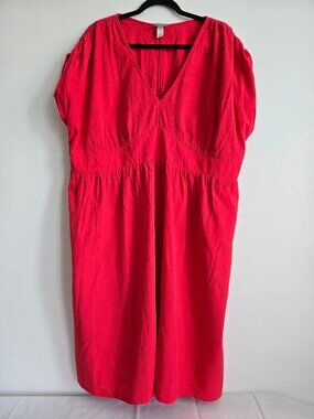 Ava & Viv Red Empire Waist Cotton Dress | Pockets | Size 3X